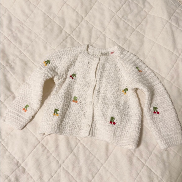 Zara Other - ZARA BABY 6-9 M White Knit Cardigan with Cherry Accents